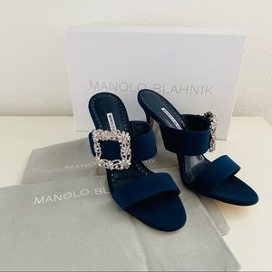 Manolo Blahnik Blue Sandals with Silver Accents